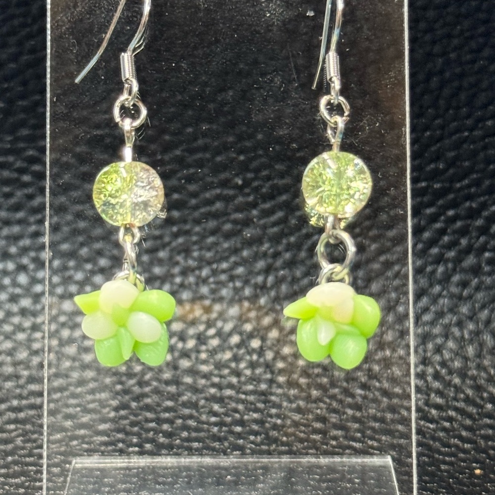 Green Succulent Drop Earrings